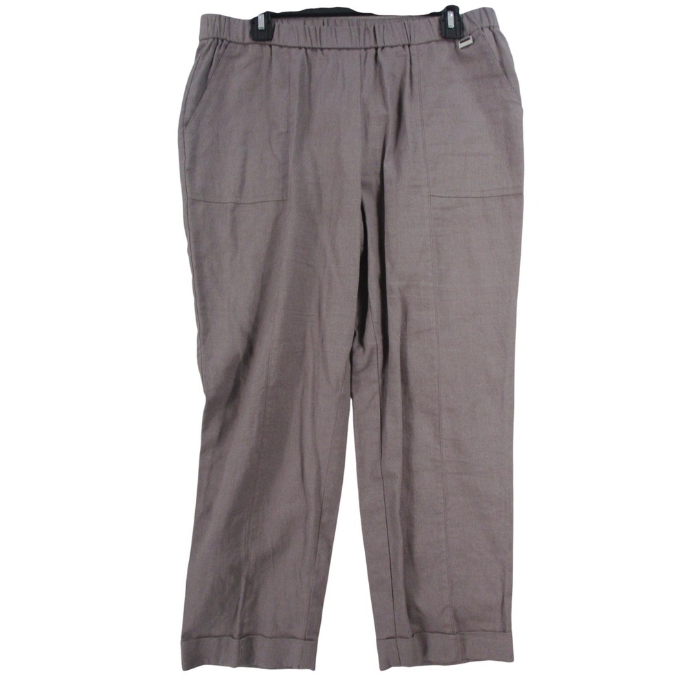 Anne Klein Womens Taupe Linen Blend Elastic Waist Cuffed Straight Leg Pants M